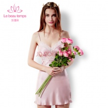 夏季性感吊带真丝睡裙100%桑蚕丝深V睡衣女士纯色蕾丝家居服女