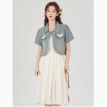 刺绣蕾丝拼接牛仔短款外套女夏季新款小个子时尚潮流外搭