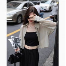 阿一 细支薄天丝 短款防晒衬衫女夏季薄款设计感雪纺休闲长袖衬衣