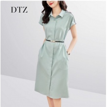 衬衫连衣裙气质夏季新款高级感温柔风纯色通勤高端收腰名媛中长裙