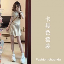 学院风穿搭polo领正肩短袖时尚套装连衣裙女2025新款夏季百褶短裙